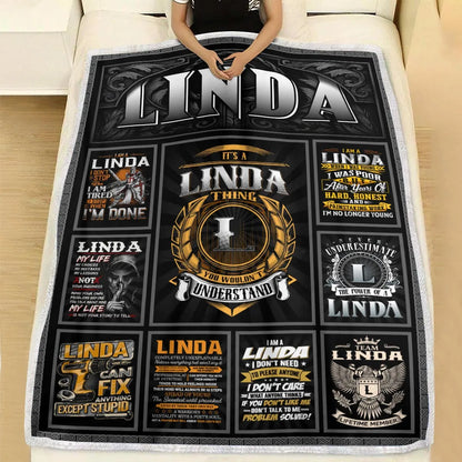 LINDA Personalized Blanket | Custom Name Cozy Throw Gift 13K1-BK2