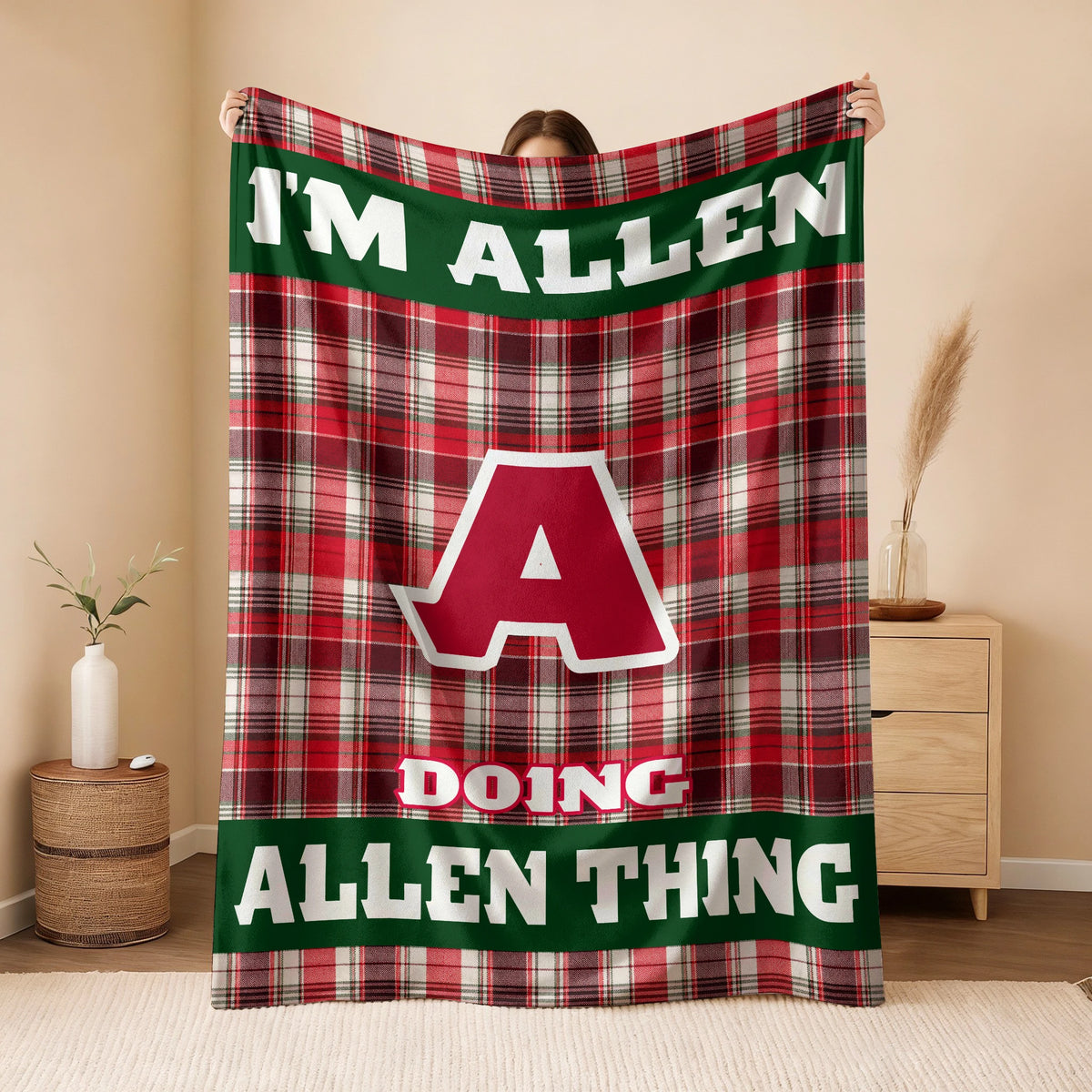 I'm Name Doing Name Things Red Plaid Fleece Blanket ALLEN 13K1 BK49