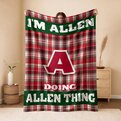 I'm Name Doing Name Things Red Plaid Fleece Blanket ALLEN 13K1 BK49