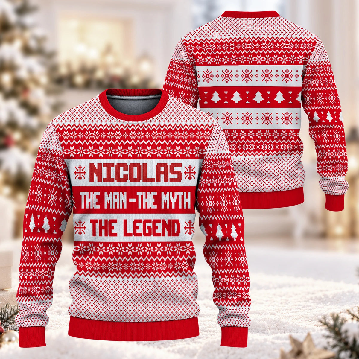The Man The Myth The Legend Red Christmas Ugly Sweater NICOLAS 13K1 UG04