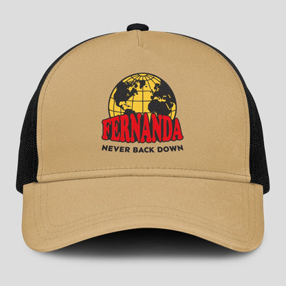 Never Back Down World Logo Khaki Mesh Cap FERNANDA 13K1 C212PF