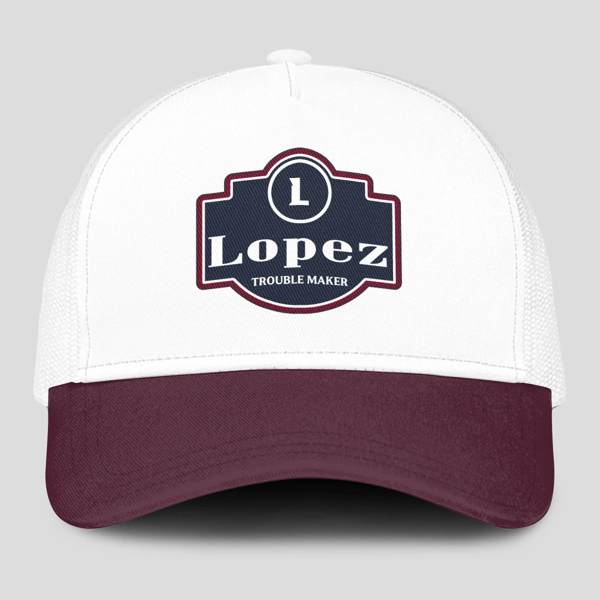 Trouble Maker Burgundy And White Funny Mesh Cap LOPEZ 13K1 C201PF