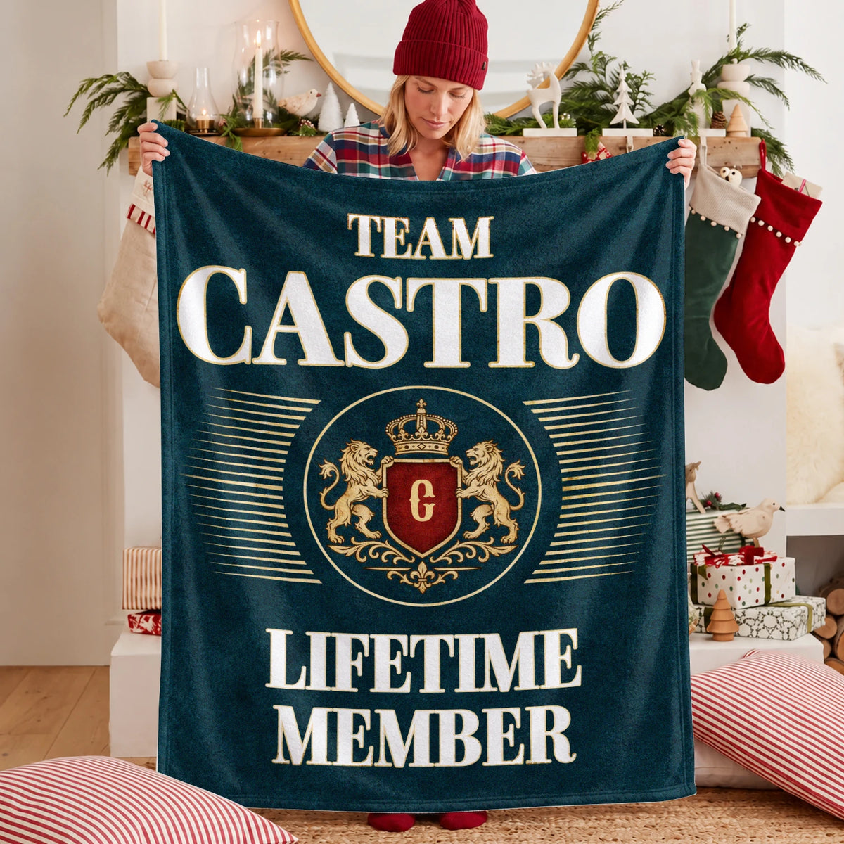 Team Your Name Lifetime Member Sage Green Fleece Blanket CASTRO 13K1 BK42