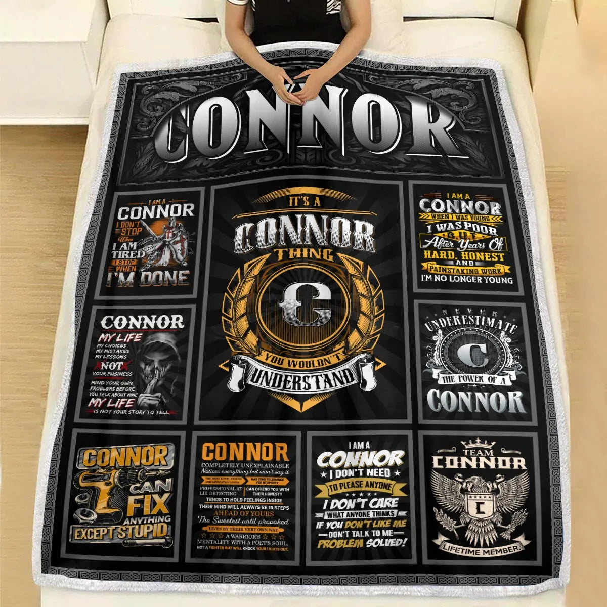 CONNOR Personalized Blanket | Custom Name Cozy Throw Gift 13K2-BK2