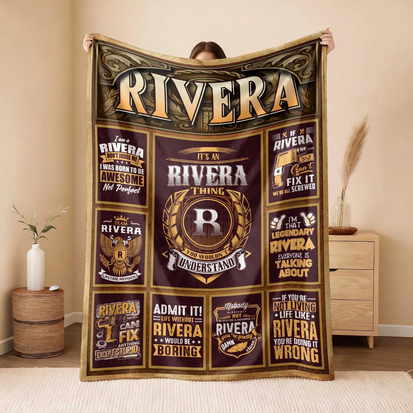 RIVERA Personalized Blanket | Custom Name Cozy Throw Gift 13K1-BK4
