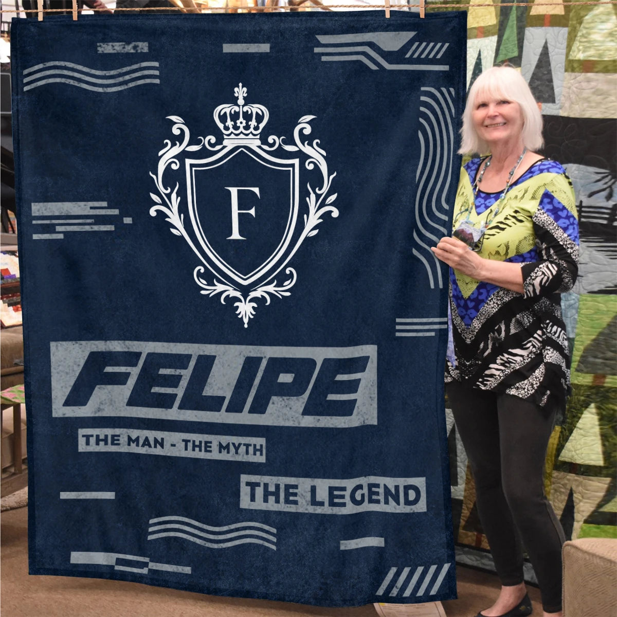 The Man The Myth The Legend Blue & Gray Fleece Blanket  FELIPE 13K1 BK08