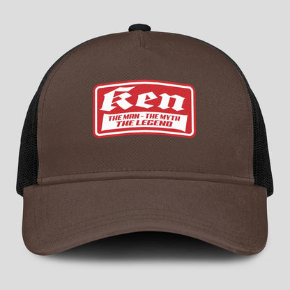 The Man The Myth The Legend Red Logo Brown Mesh Cap KEN 13K1 C203PF