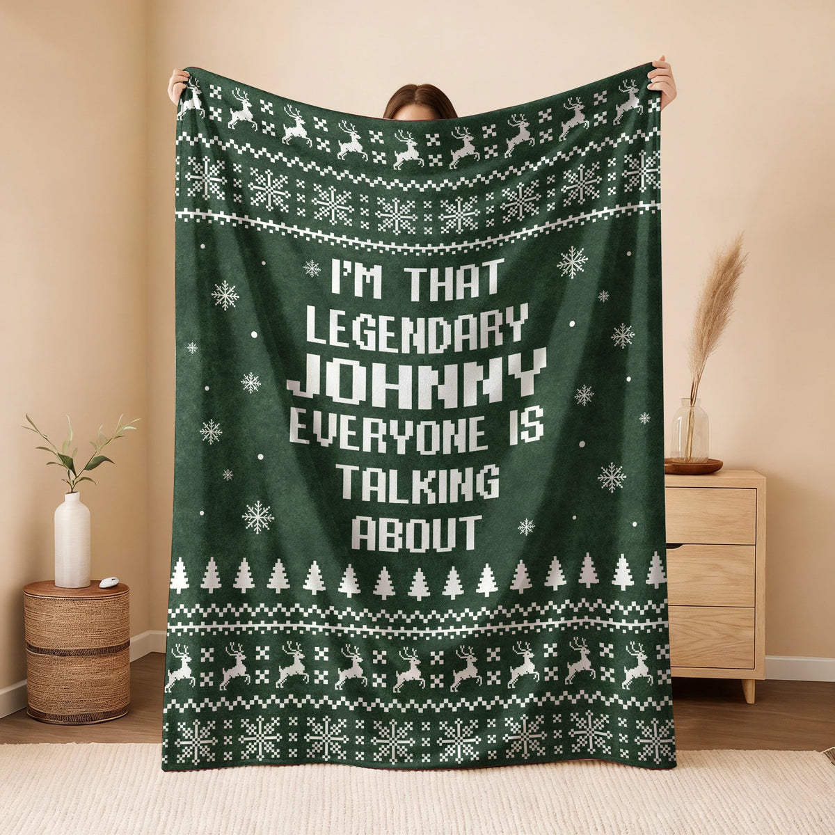 Legendary Your Name Funny Green Christmas Fleece Blanket JOHNNY 13K1 BK43