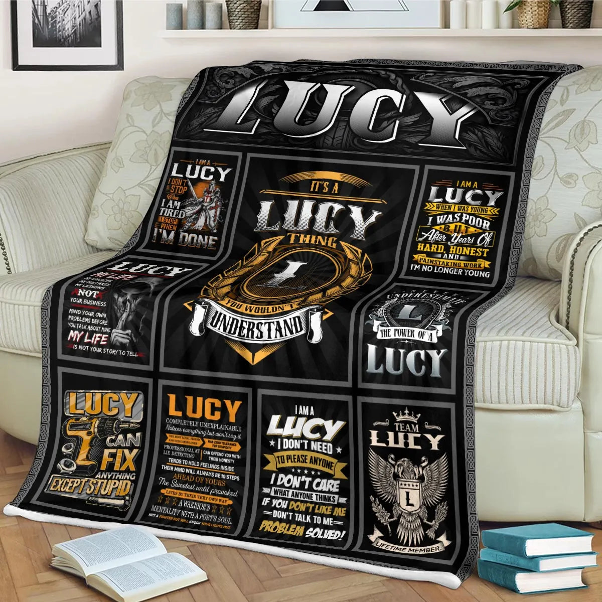 LUCY Personalized Blanket | Custom Name Cozy Throw Gift 13K2-BK2
