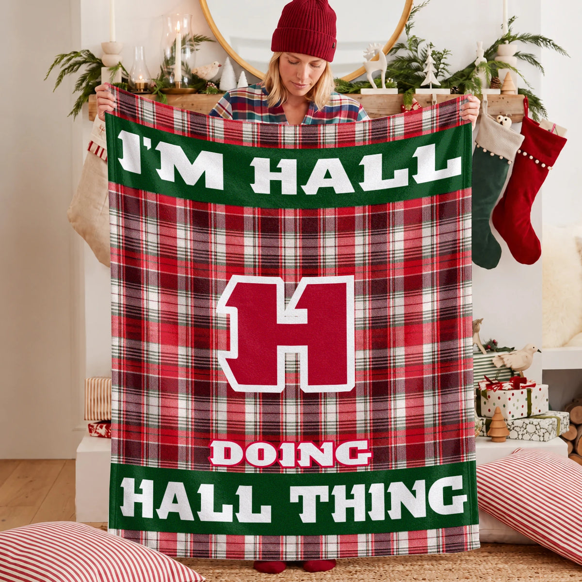 I'm Name Doing Name Things Red Plaid Fleece Blanket HALL 13K1 BK49