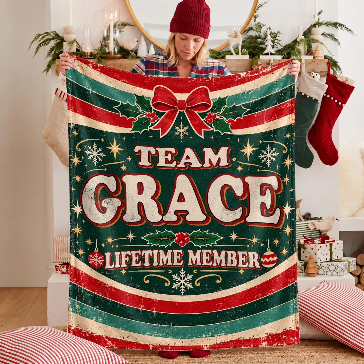 Team Your Name Lifetime Member Christmas Fleece Blanket GRACE 13K1 BK52