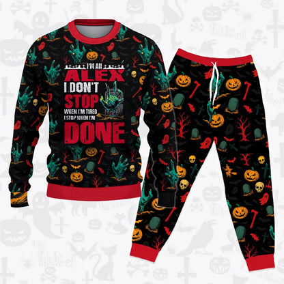 ALEX Halloween Pajamas Set Sweater & Pants Horror Skull Pumpkin 13K1-HL3
