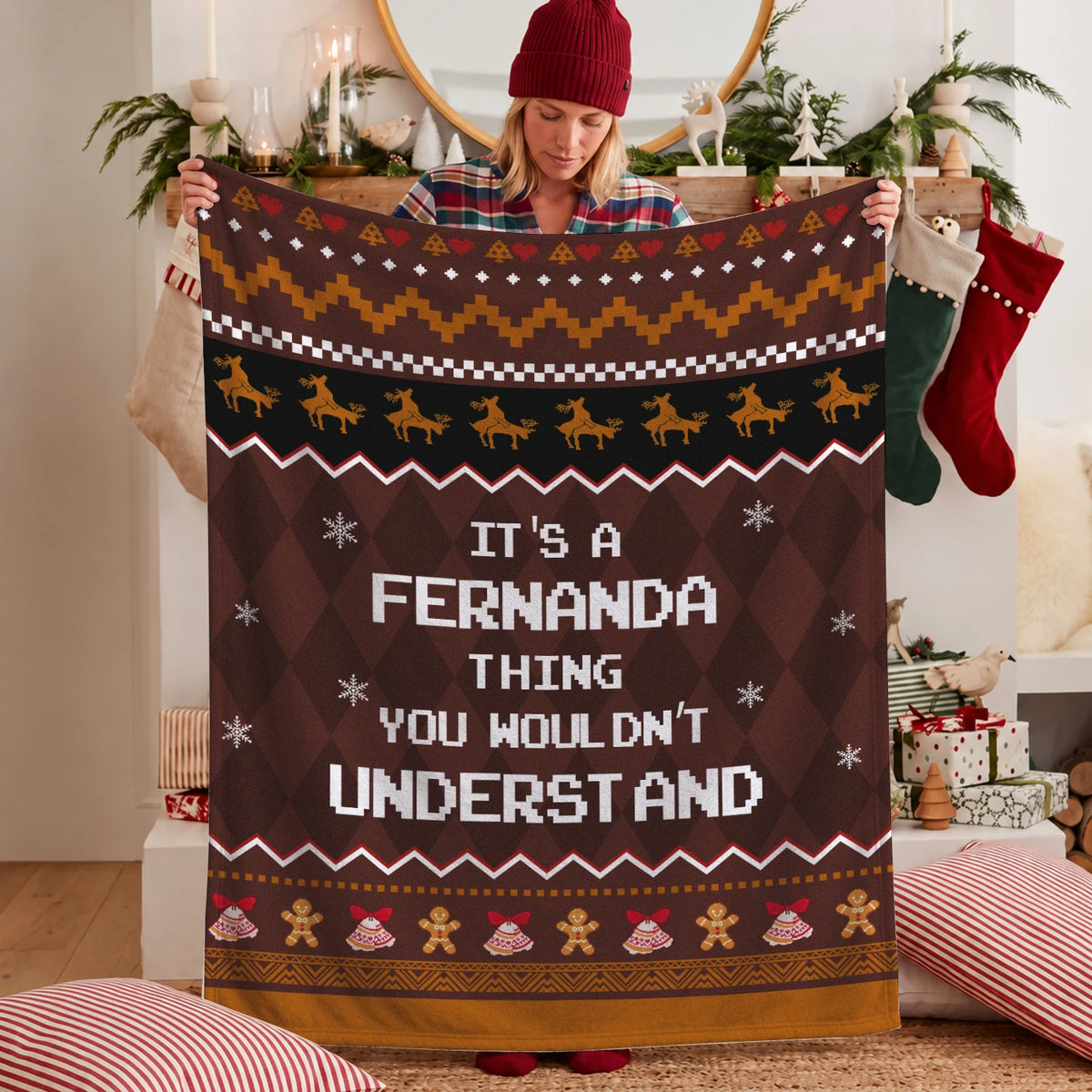 Your Name Thing Funny Deer Brown Christmas Fleece Blanket FERNANDA 13K1 BK27