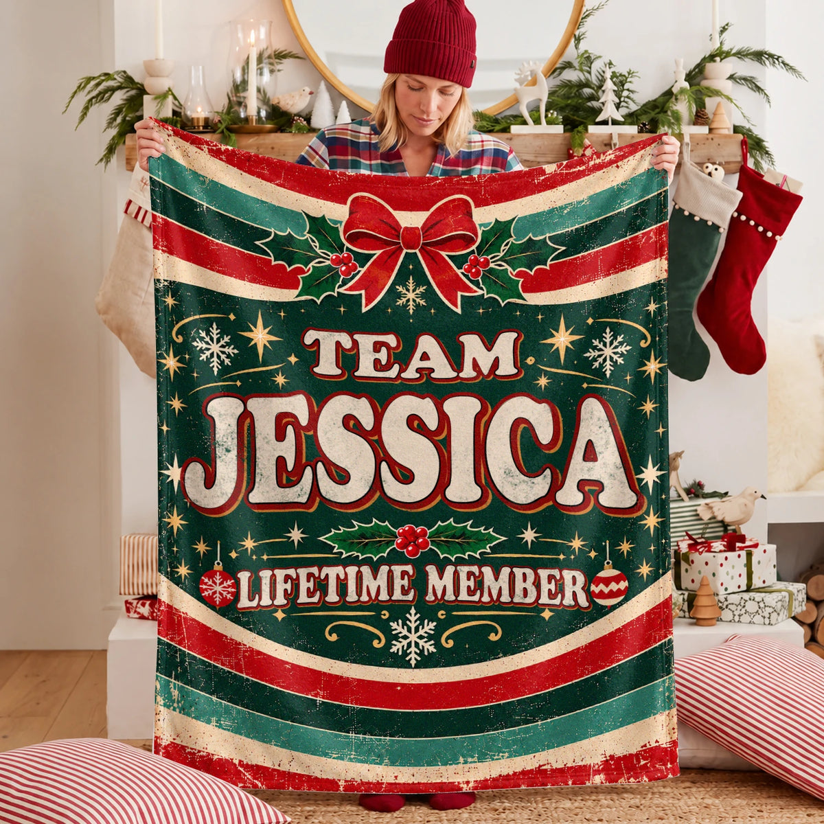 Team Your Name Lifetime Member Christmas Fleece Blanket JESSICA 13K1 BK52