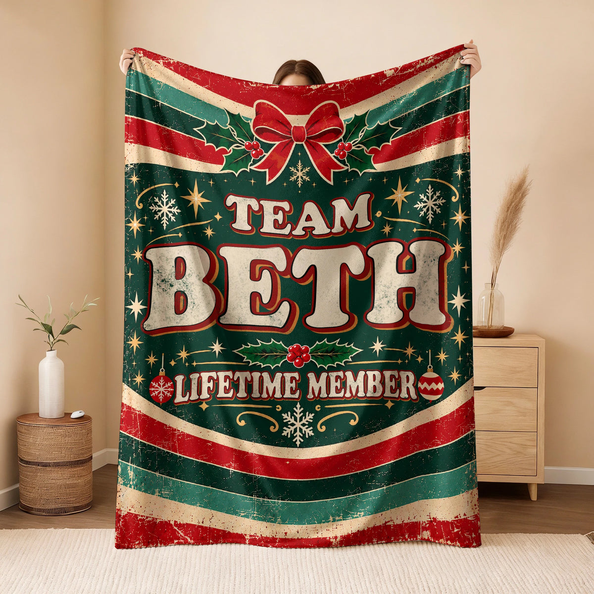 Team Your Name Lifetime Member Christmas Fleece Blanket BETH 13K1 BK52