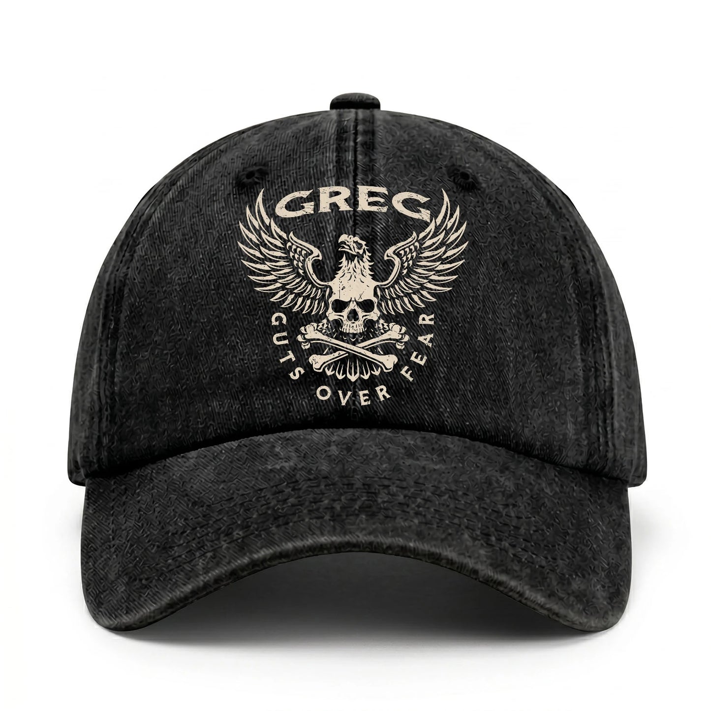 Your Name Guts Over Fear With Eagle And Skull Washed Cap GREG 13K1 C75PF