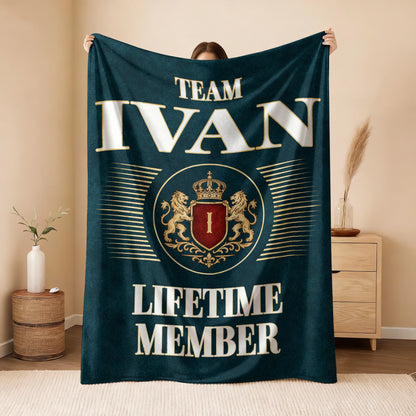 Team Your Name Lifetime Member Sage Green Fleece Blanket IVAN 13K1 BK42