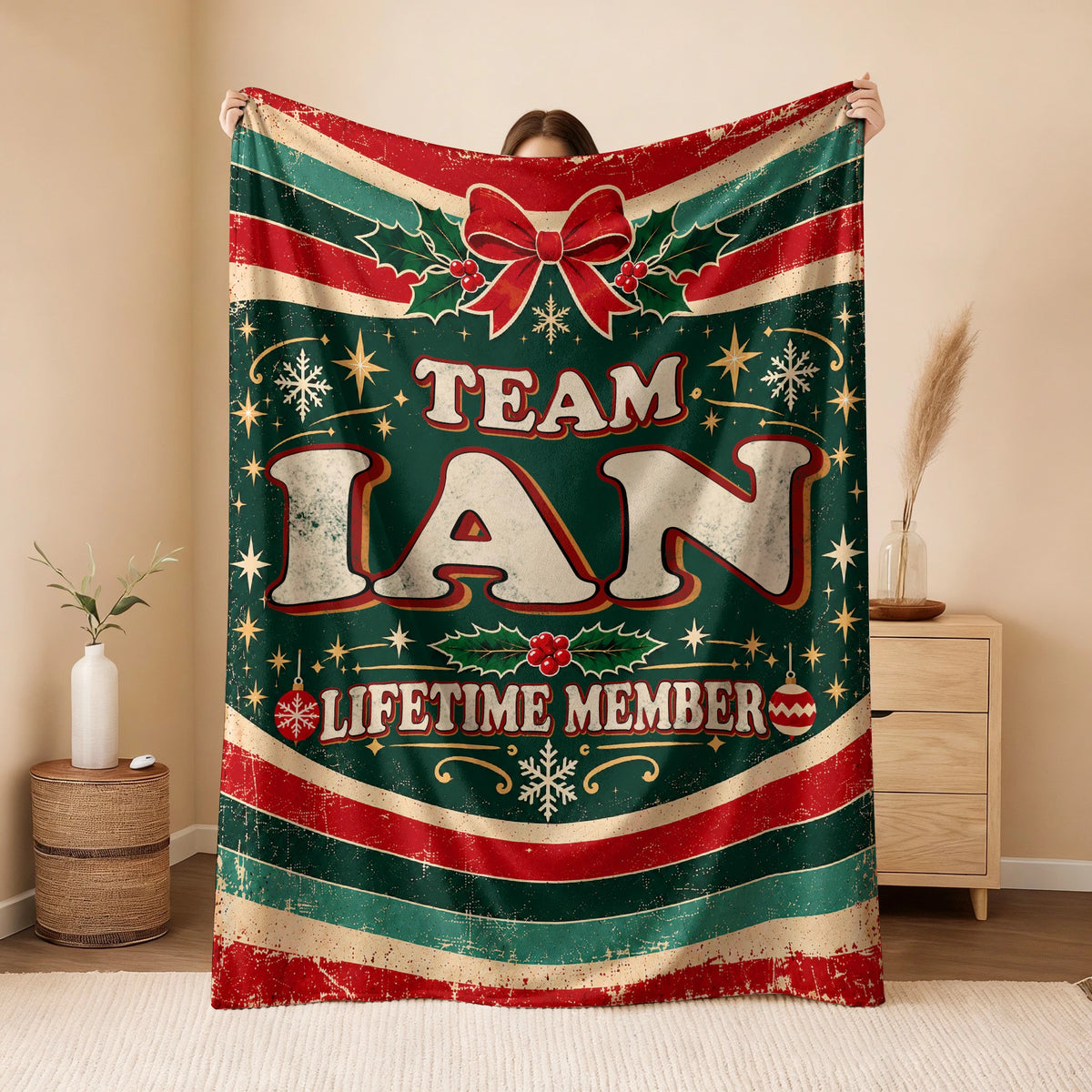 Team Your Name Lifetime Member Christmas Fleece Blanket IAN 13K1 BK52