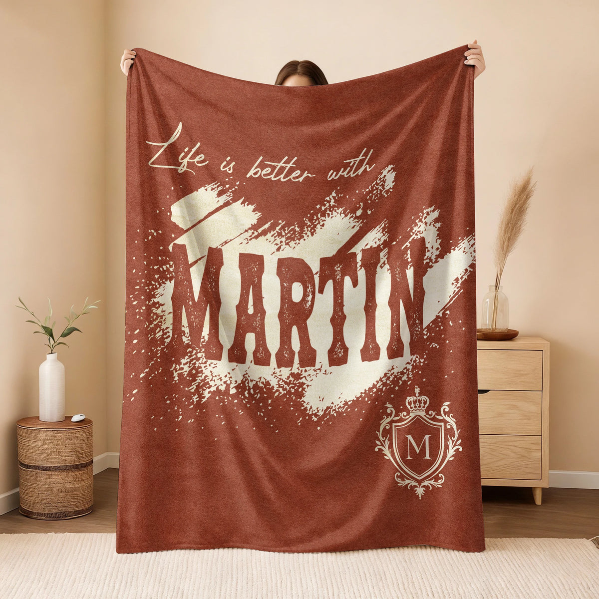 Life Is Better With Your Name Terracotta Cream Fleece Blanket MARTIN 13K1 BK30