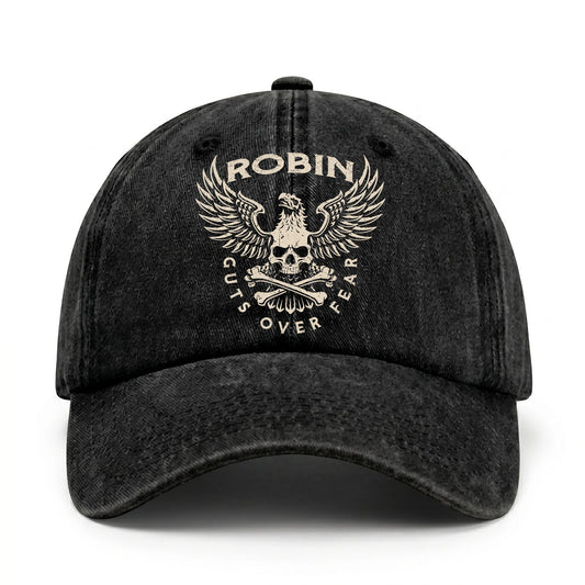 Your Name Guts Over Fear With Eagle And Skull Washed Cap ROBIN 13K1 C75PF