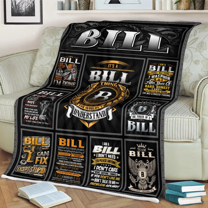 BILL Personalized Blanket | Custom Name Cozy Throw Gift 13K1-BK2