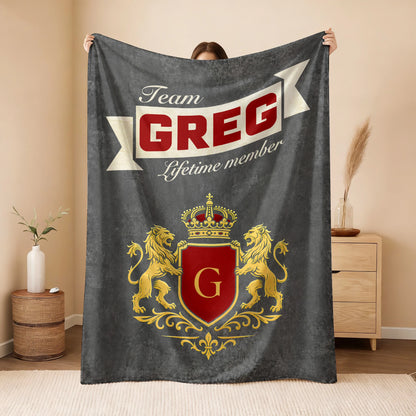 Team Your Name Lifetime Member Charcoal Blanket GREG 13K1 BK20