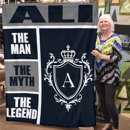 The Man The Myth The Legend Navy Gray & Gold Fleece Blanket  ALI 13K1 BK09