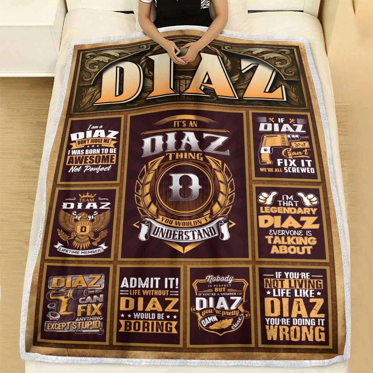 DIAZ Personalized Blanket | Custom Name Cozy Throw Gift 13K1-BK4