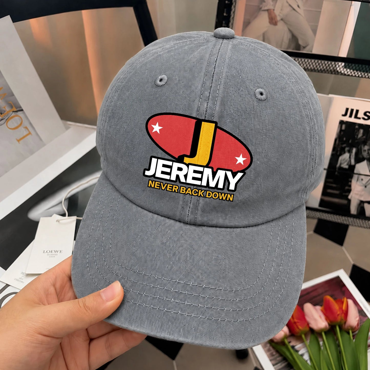 Never Back Down With Your Name And Initial Letter Washed Cap JEREMY 13K1 C82PF