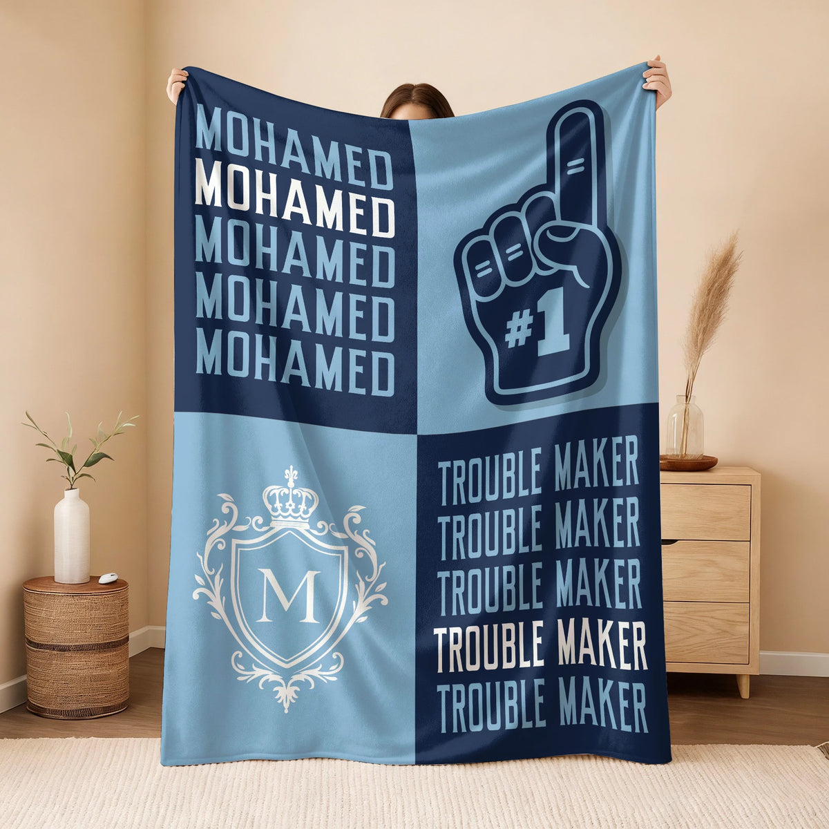 Trouble Maker Funny Blue Fleece Blanket MOHAMED 13K1 BK21