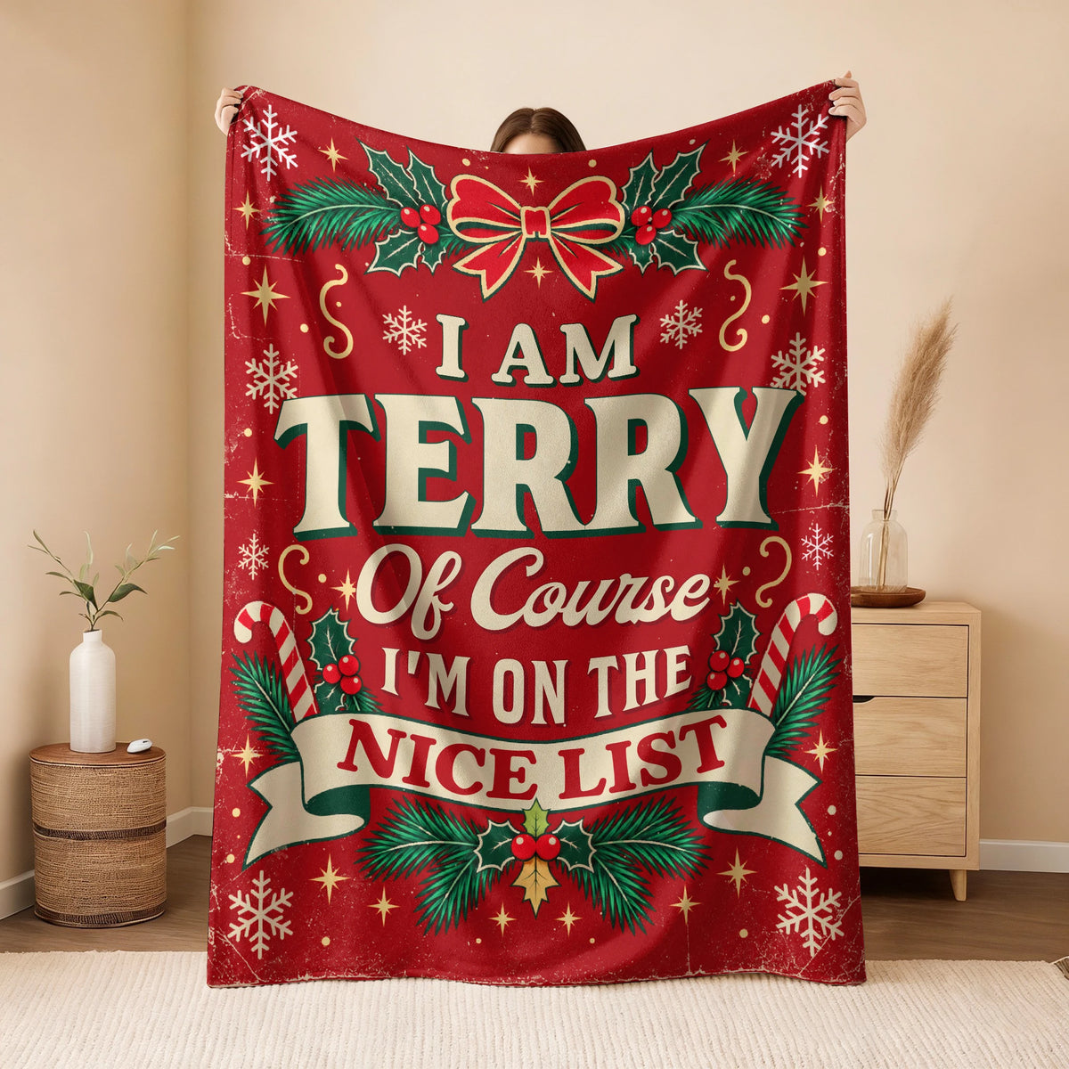 I'm Name Of Course I'm On The Nice List Christmas Fleece Blanket TERRY 13K1 BK56
