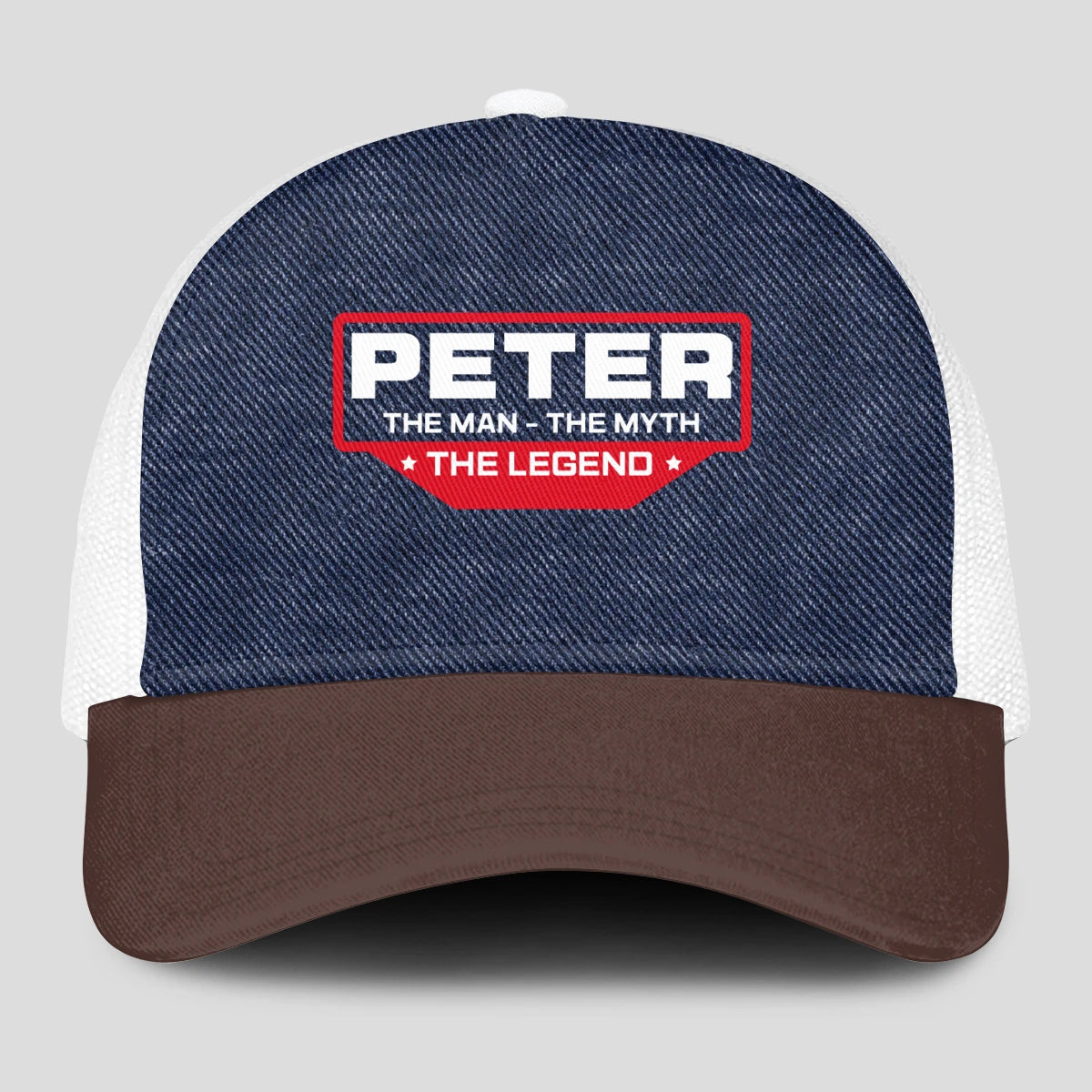 The Man The Myth The Legend Navy Brown And White Mesh Cap PETER 13K1 C200PF