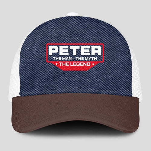 The Man The Myth The Legend Navy Brown And White Mesh Cap PETER 13K1 C200PF