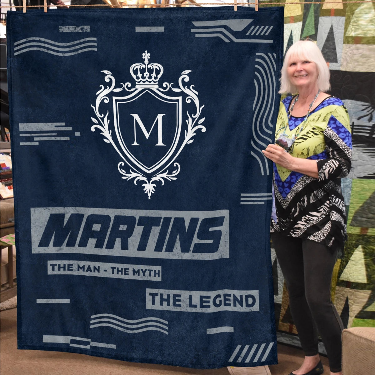 The Man The Myth The Legend Blue & Gray Fleece Blanket  MARTINS 13K1 BK08