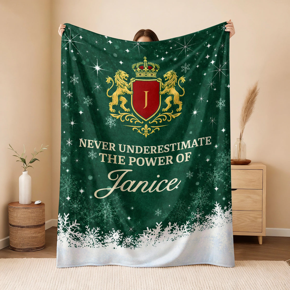 Never Underestimate Your Name Old Money Christmas Fleece Blanket JANICE 13K1 BK26