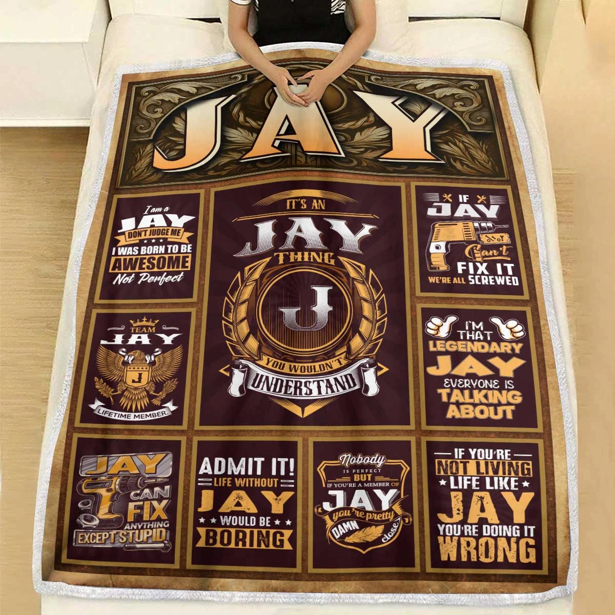 JAY Personalized Blanket | Custom Name Cozy Throw Gift 13K1-BK4