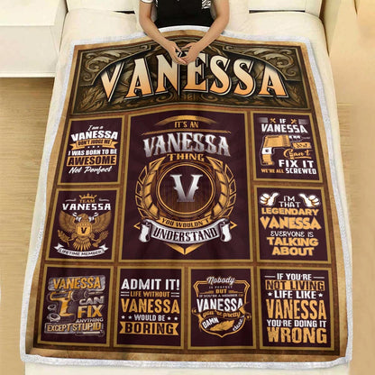 VANESSA Personalized Blanket | Custom Name Cozy Throw Gift 13K1-BK4