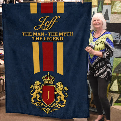 The Man The Myth The Legend Navy Striped Fleece Blanket JEFF 13K1 BK16