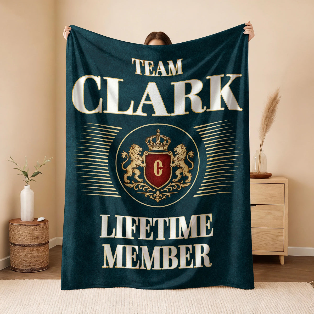 Team Your Name Lifetime Member Sage Green Fleece Blanket CLARK 13K1 BK42