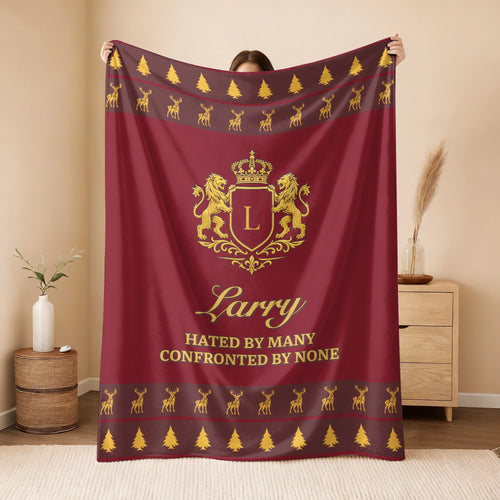 Hated By Many Confronted By None Burgundy Gold Christmas Fleece Blanket LARRY 13K1 BK33