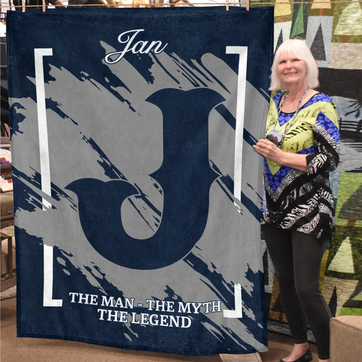 The Man The Myth The Legend Navy Baseball Fleece Blanket JAN 13K1 BK17