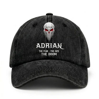 Your Name The Fear The Fate The Doom Skull Washed Cap ADRIAN 13K1 C98PF
