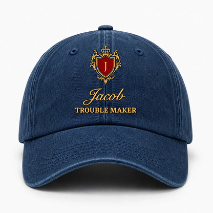 Your Name Trouble Maker Funny Blue Washed Cap JACOB 13K1 C153PF