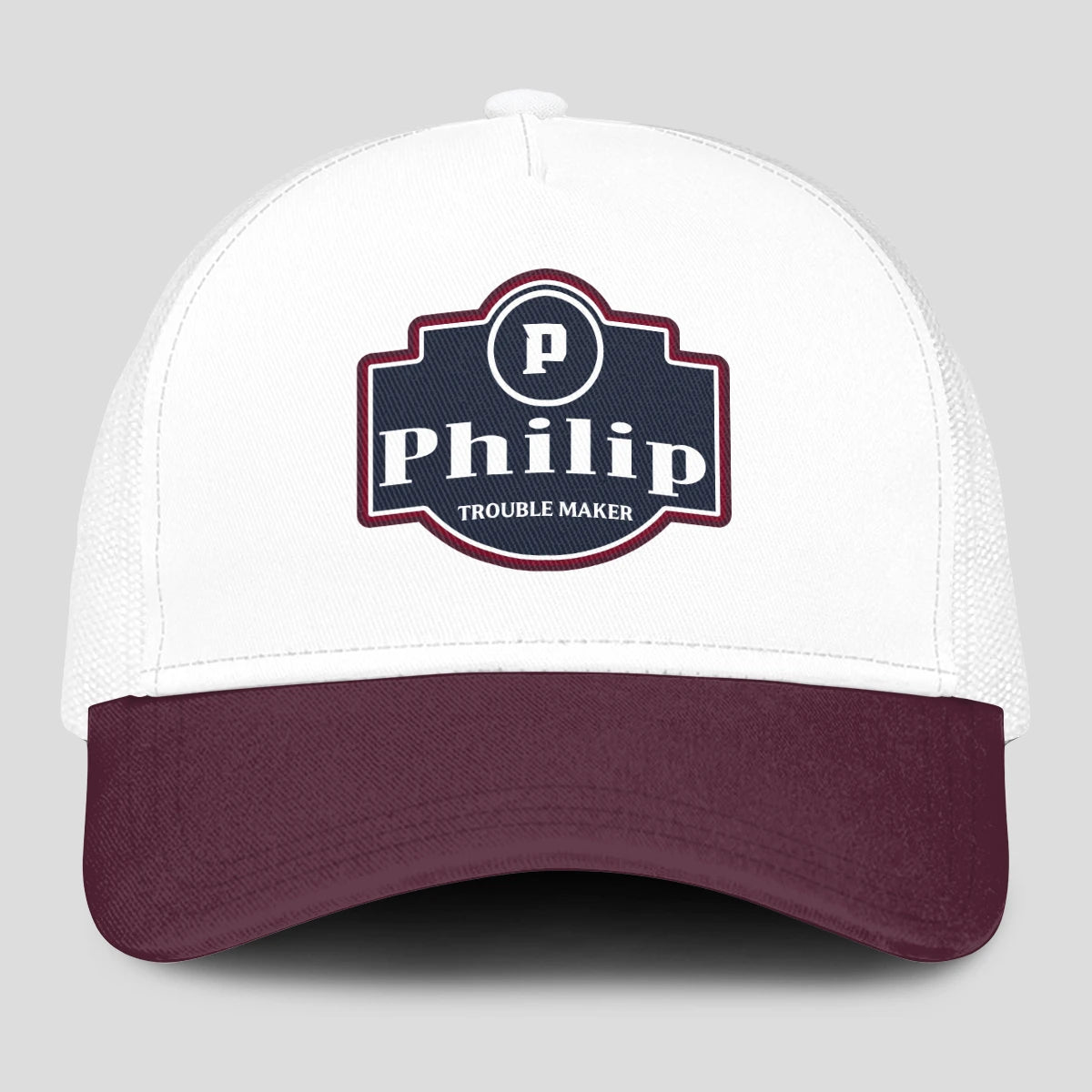 Trouble Maker Burgundy And White Funny Mesh Cap PHILIP 13K1 C201PF