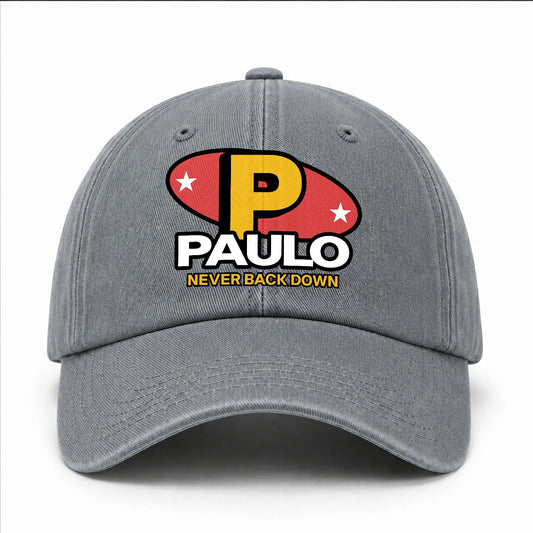 Never Back Down With Your Name And Initial Letter Washed Cap PAULO 13K1 C82PF