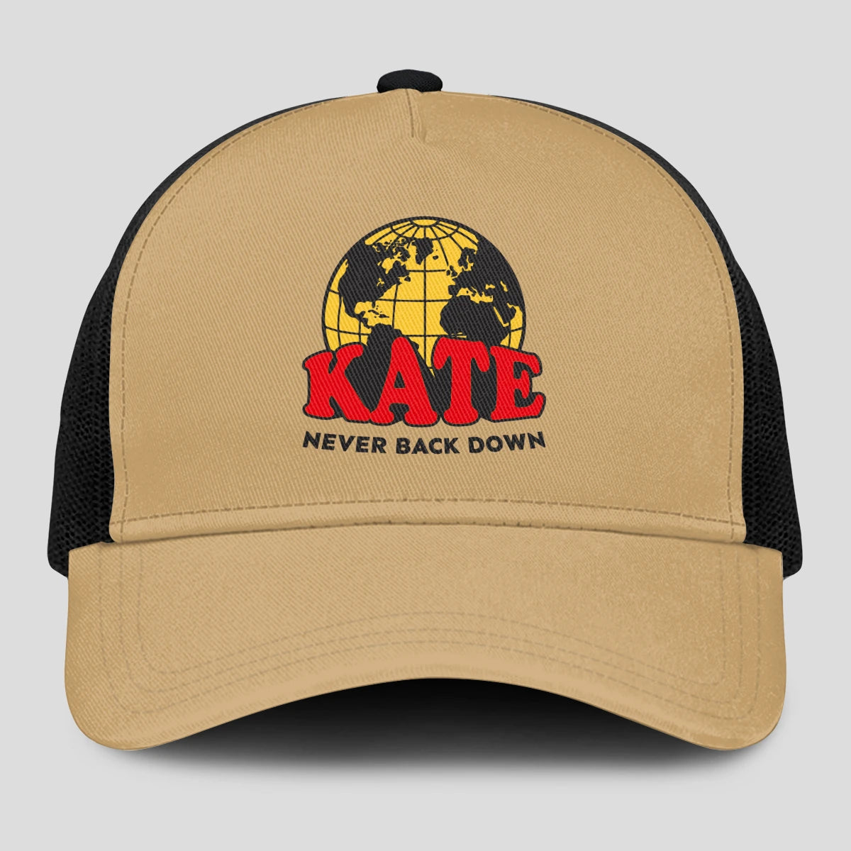 Never Back Down World Logo Khaki Mesh Cap KATE 13K1 C212PF