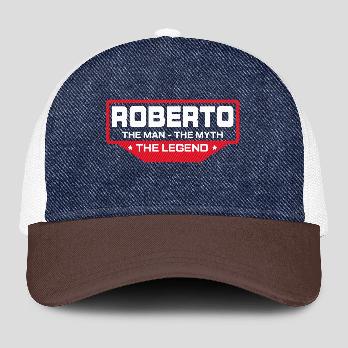 The Man The Myth The Legend Navy Brown And White Mesh Cap ROBERTO 13K1 C200PF
