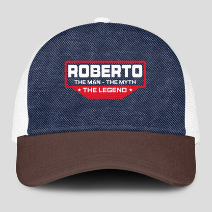 The Man The Myth The Legend Navy Brown And White Mesh Cap ROBERTO 13K1 C200PF