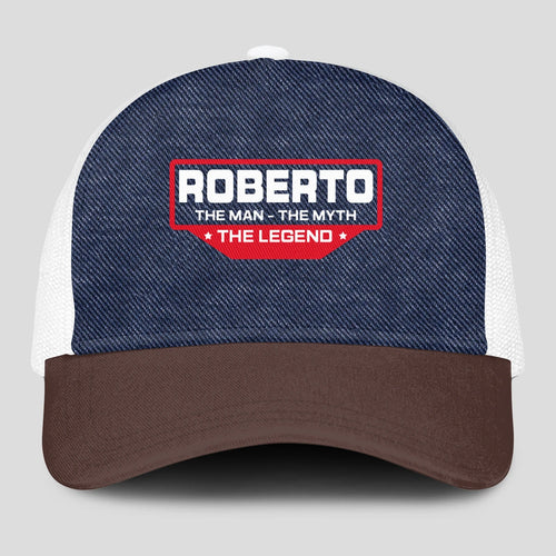 The Man The Myth The Legend Navy Brown And White Mesh Cap ROBERTO 13K1 C200PF
