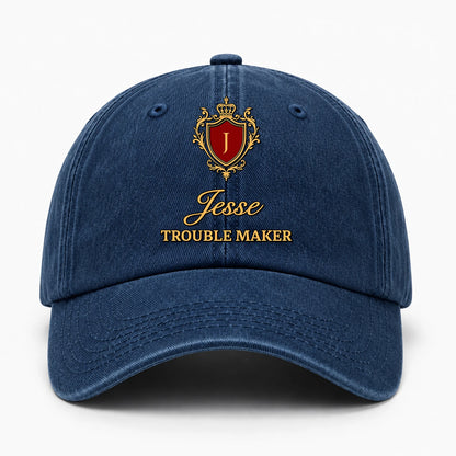 Your Name Trouble Maker Funny Blue Washed Cap JESSE 13K1 C153PF